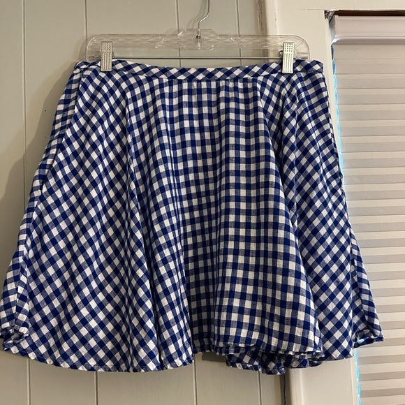 J.Crew Pleated Linen Gingham Mini Skirt Blue White Size - Picture 6 of 8